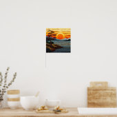 Schöner Sonnenuntergang über dem Fluss mit Blume Poster (Küche)