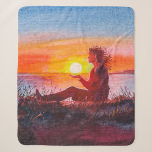 Schöner Sonnenuntergang über dem Ozean. Porträt ei Sherpadecke