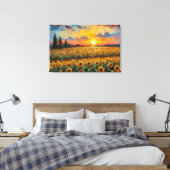 Schöner Sonnenuntergang über dem Sonnenblumenfeld Leinwanddruck (Insitu (Schlafzimmer))