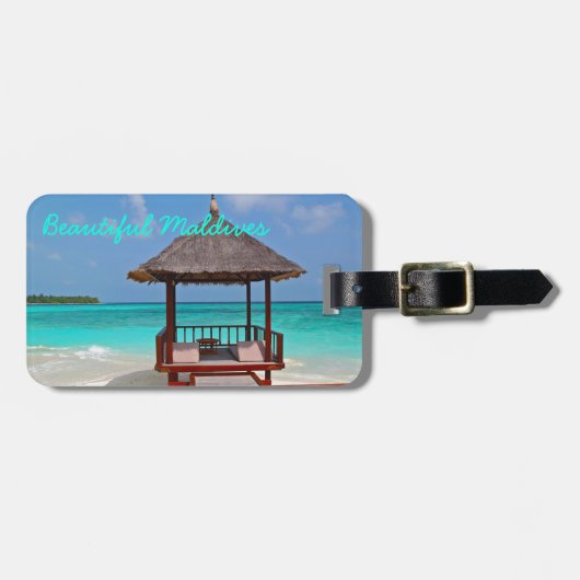 Schöner, sonniger Malediven-Inselstrand und Ozean Gepäckanhänger (Vorderseite horizontal)