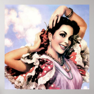 Schöner Spanischer Flamenco-Tänzer in Red Polka Do Poster