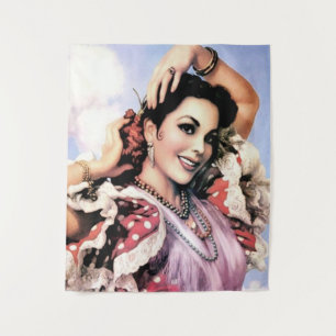 Schöner Spanischer Flamenco-Tänzer in Red Polka Do Wandteppich