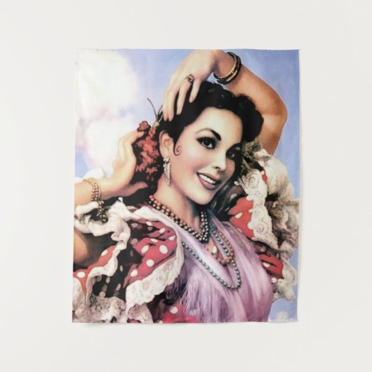 Schöner Spanischer Flamenco-Tänzer in Red Polka Do Wandteppich (Vorderseite)