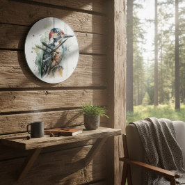 Schöner Spechte auf einem Holzpfahl Große Wanduhr