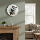 Schöner Spechte auf einem Holzpfahl Große Wanduhr