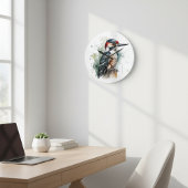 Schöner Spechte auf einem Holzpfahl Große Wanduhr