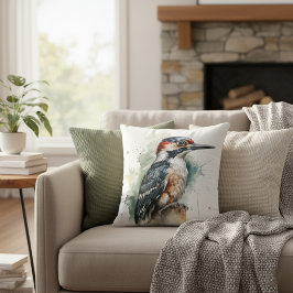 Schöner Spechte auf einem Holzpfahl Kissen