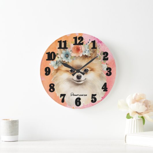 Schöner Spitz Dog Große Wanduhr (Zuhause)