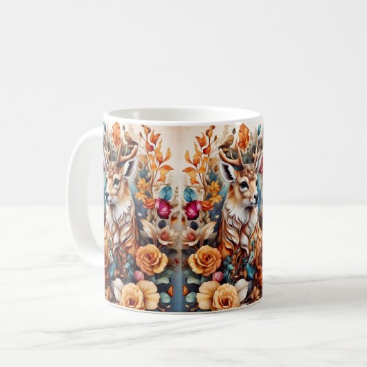Schöner Stag inmitten von Blume Kaffeetasse (Vorderseite Links)