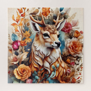 Schöner Stag inmitten von Blume Puzzle
