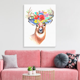 Schöner Stag mit mehrfarbigen Blume Leinwanddruck
