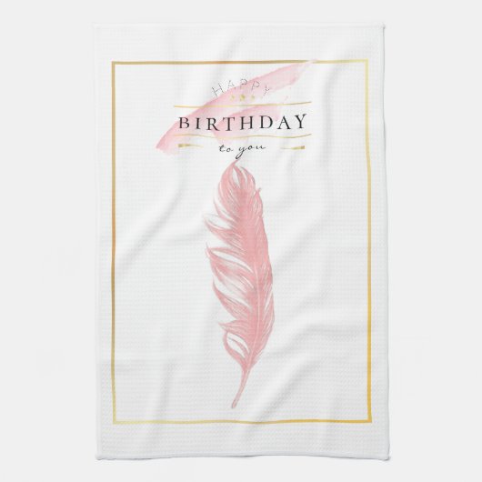 Schöner Stift Zeichnend Rosa Feather Geburtstag Geschirrtuch (Vertikal)