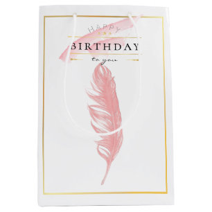 Schöner Stift Zeichnend Rosa Feather Geburtstag Mittlere Geschenktüte