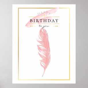 Schöner Stift Zeichnend Rosa Feather Geburtstag Poster