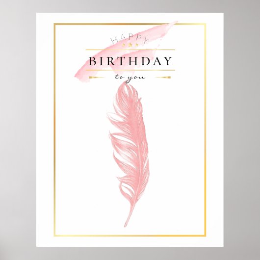 Schöner Stift Zeichnend Rosa Feather Geburtstag Poster (Vorne)
