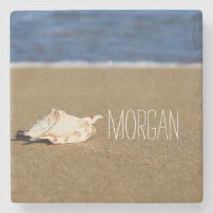 Schöner Strand bewegt Seashell-Monogramm Steinuntersetzer