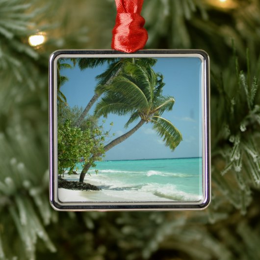 Schöner Strand, Malediven Silbernes Ornament (Baum)
