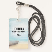 Schöner Strand mit Rowboat & Fishing Net Ausweis (Rückseite mit Schlüsselband)