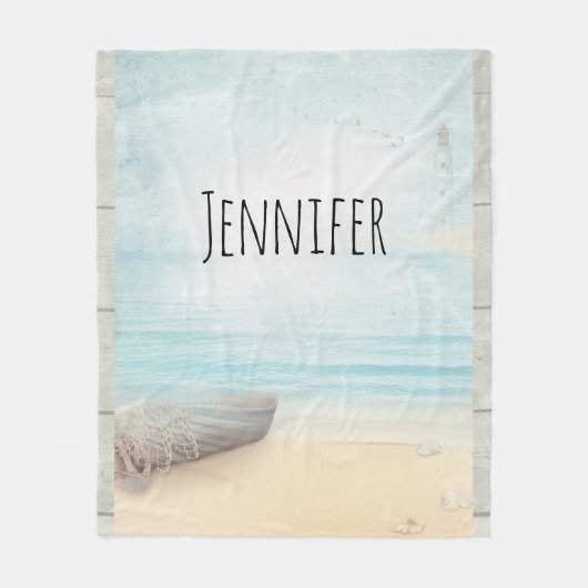 Schöner Strand mit Rowboat & Fishing Net Fleecedecke (Vorderseite)