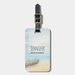 Schöner Strand mit Rowboat & Fishing Net Gepäckanhänger