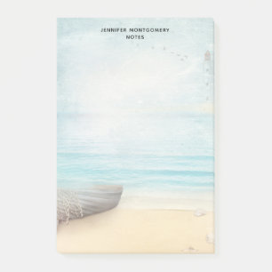 Schöner Strand mit Rowboat & Fishing Net Post-it Klebezettel