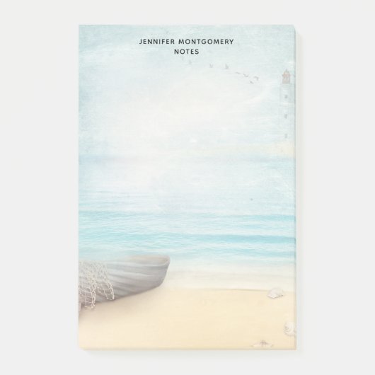 Schöner Strand mit Rowboat & Fishing Net Post-it Klebezettel (Vorderseite)