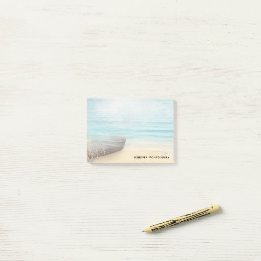 Schöner Strand mit Rowboat & Fishing Net Post-it Klebezettel (Auf Schreibtisch)