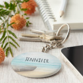 Schöner Strand mit Rowboat & Fishing Net Schlüsselanhänger (Seite)