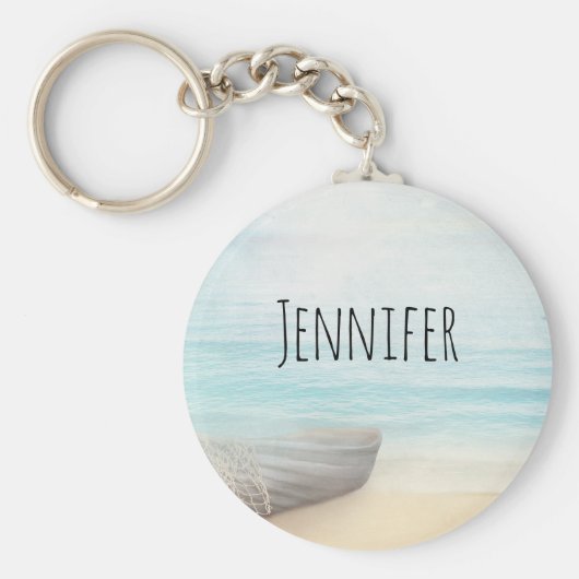 Schöner Strand mit Rowboat & Fishing Net Schlüsselanhänger (Vorne)