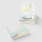 Schöner Strand mit Rowboat & Fishing Net Steinuntersetzer (Seitenansicht)