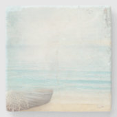 Schöner Strand mit Rowboat & Fishing Net Steinuntersetzer (Vorderseite)