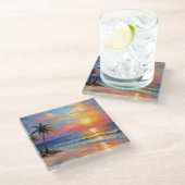 Schöner Strand & Palmen Untersetzer (Schrägansicht)