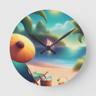schöner Strand Runde Wanduhr