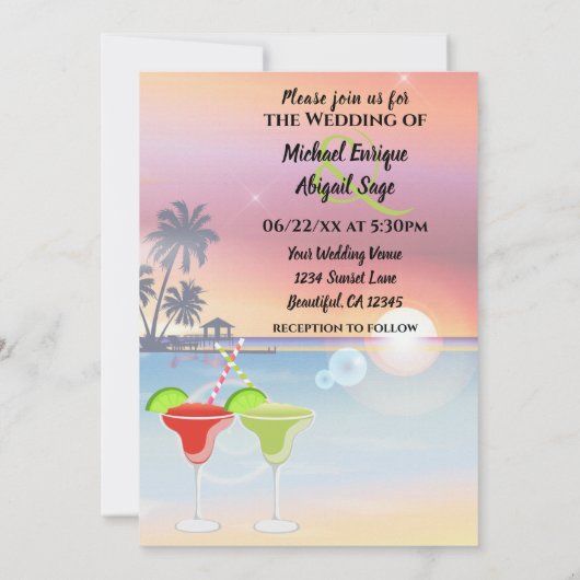Schöner Strand Sunset Margarita Liebe Hochzeit Einladung (Rückseite)