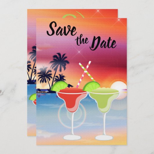 Schöner Strand Sunset Margarita Liebe Hochzeit Save The Date (Vorne/Hinten)