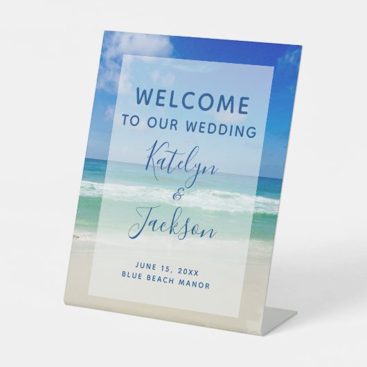 Schöner Strand Willkommen in unserem Hochzeitsmeer Sockelschild (Vorderseite)