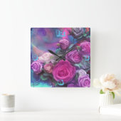 Schöner Strauß von Rose Wall Clock Quadratische Wanduhr (Zuhause)