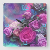 Schöner Strauß von Rose Wall Clock Quadratische Wanduhr (Vorderseite)