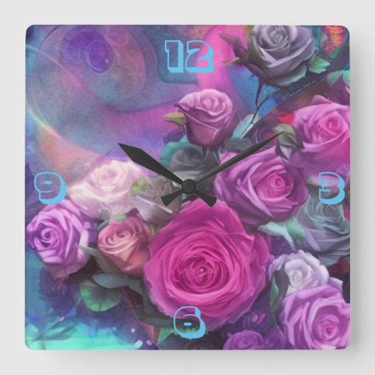 Schöner Strauß von Rose Wall Clock Quadratische Wanduhr (Vorderseite)