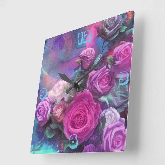 Schöner Strauß von Rose Wall Clock Quadratische Wanduhr (Winkel)