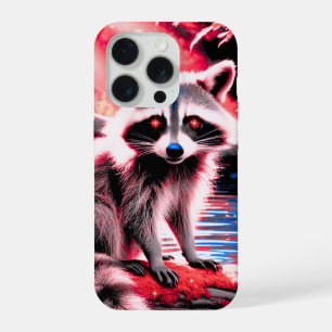 Schöner süßer Waschbär rote funkelnde Augen Wälder iPhone 15 Pro Hülle