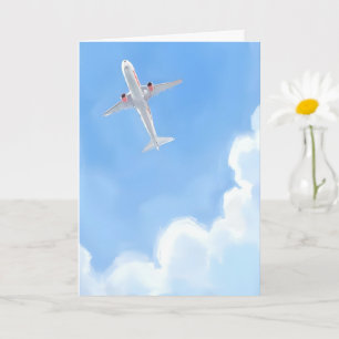 Schöner Tag Blauer Himmel Wolken Flugzeug Aquarell Karte