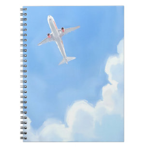 Schöner Tag Blauer Himmel Wolken Flugzeug Aquarell Notizblock