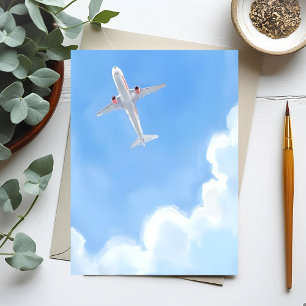 Schöner Tag Blauer Himmel Wolken Flugzeug Aquarell Postkarte