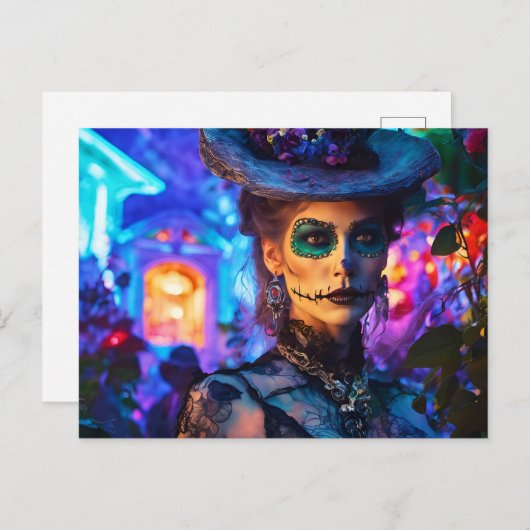 Schöner Tag der Toten Frau Postkarte (Vorne/Hinten)