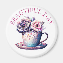 Schöner Tag Hübscher Vintager Tee Cup der Blume Magnet