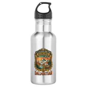 Schöner Tag Wandern Dalmatiner Hund Berge Fluss Edelstahlflasche