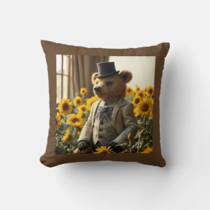 Schöner Teddybär in den Sonnenblumen Kissen