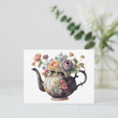 Schöner Teekessel, Blume, Teetassen Postkarte (Stehend Vorderseite)