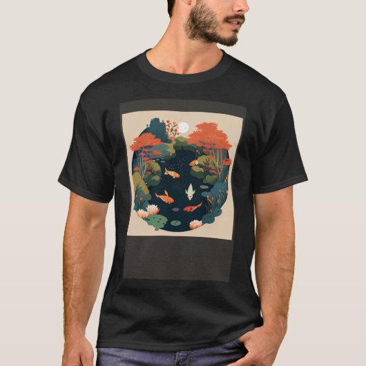 Schöner Teich im Herbst Sonne über Wald mit Koi T-Shirt (Vorderseite)